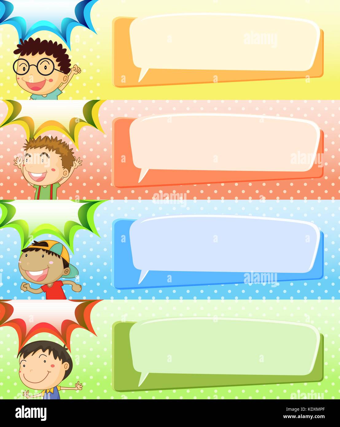 Speech bubble templates with four boys illustration Stock Vector Image ...