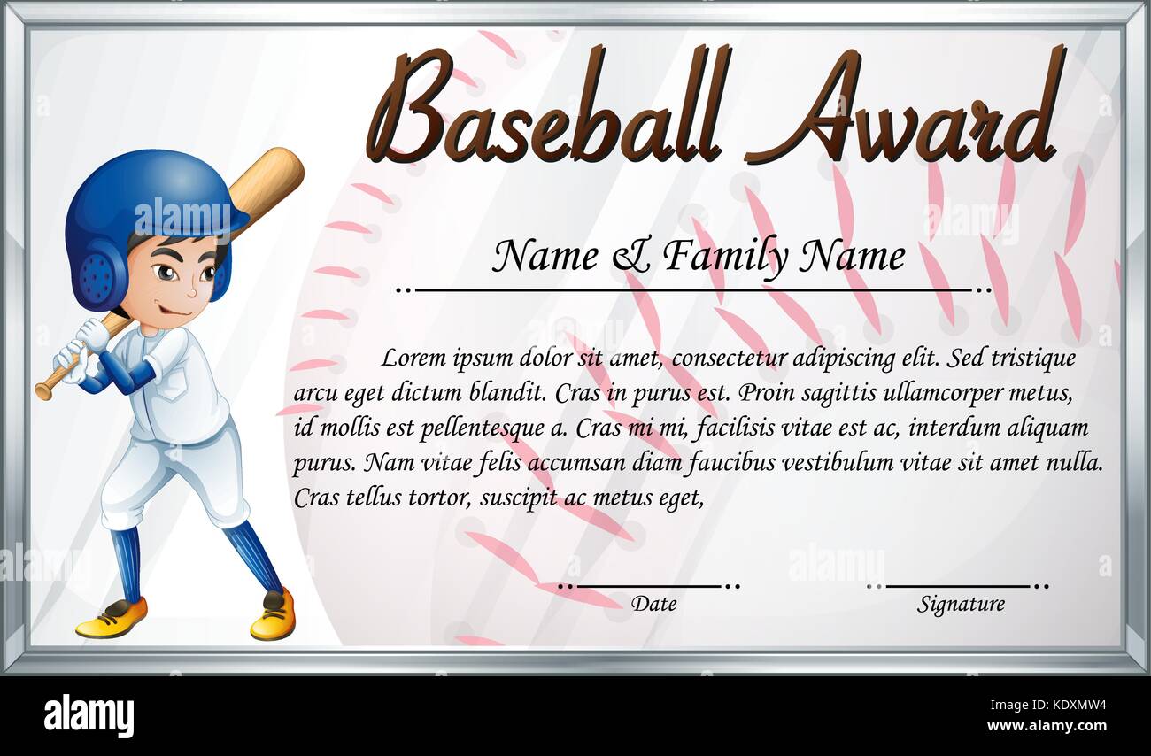 Certificate template for baseball award with baseball player For Softball Award Certificate Template