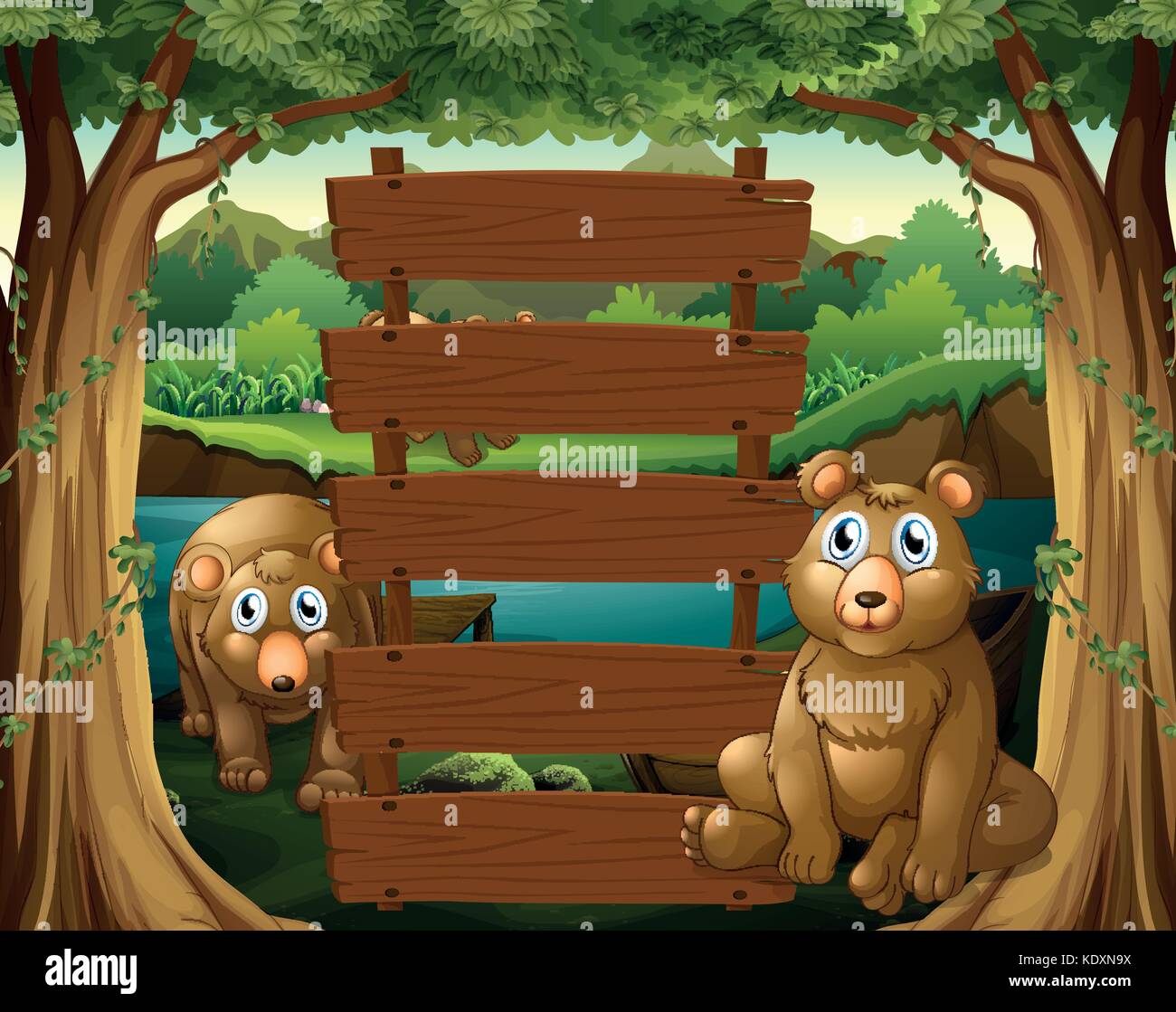 Wooden sign and bears in the woods illustration Stock Vector Image ...