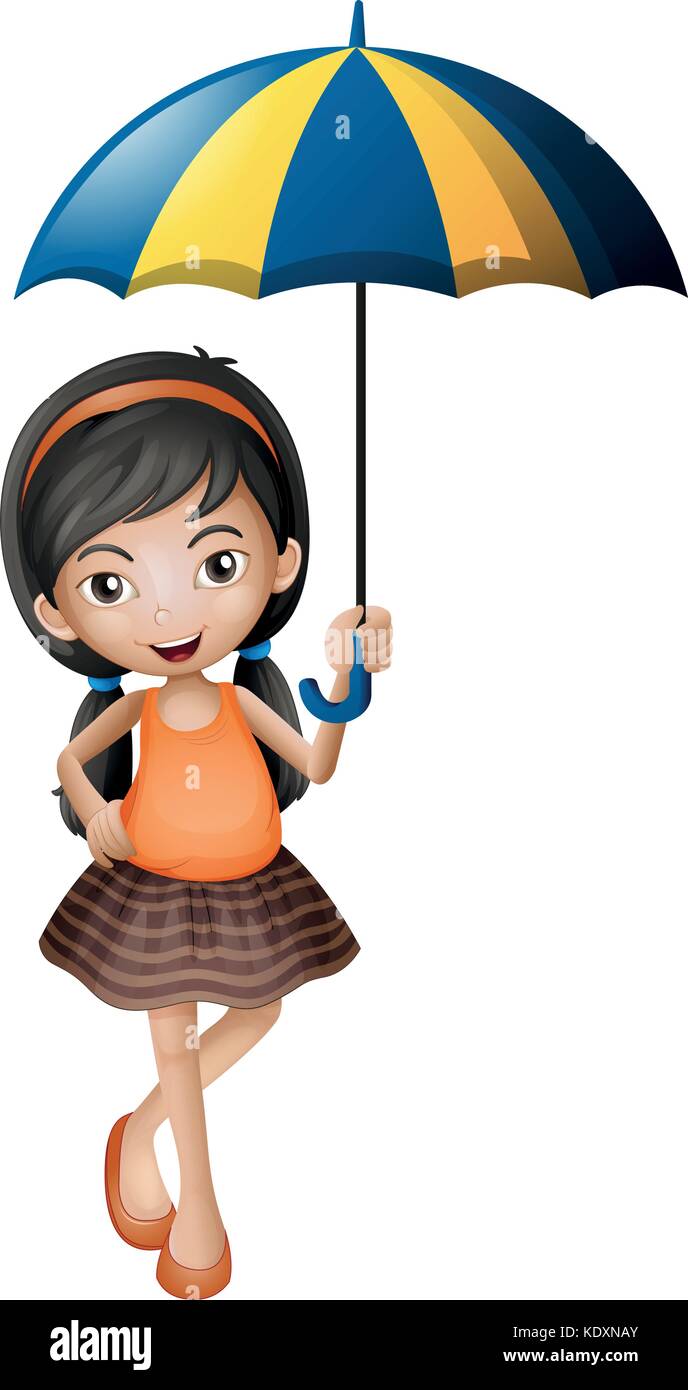 Girl holding umbrella on white background illustration Stock Vector