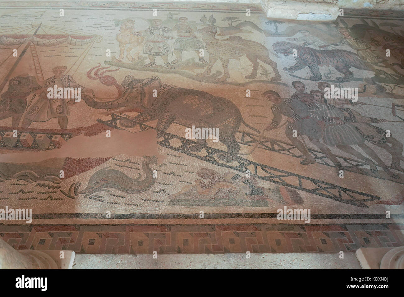 A view of Roman mosaics depicting the capture of animals in Africa from ...