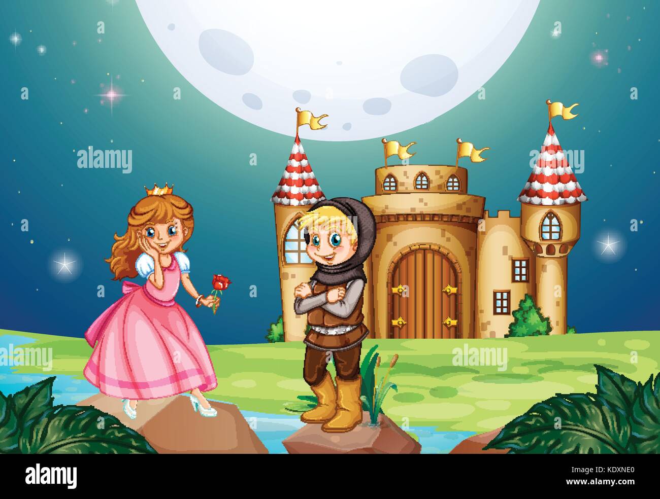 Princess and knight at the castle illustration Stock Vector Image & Art ...