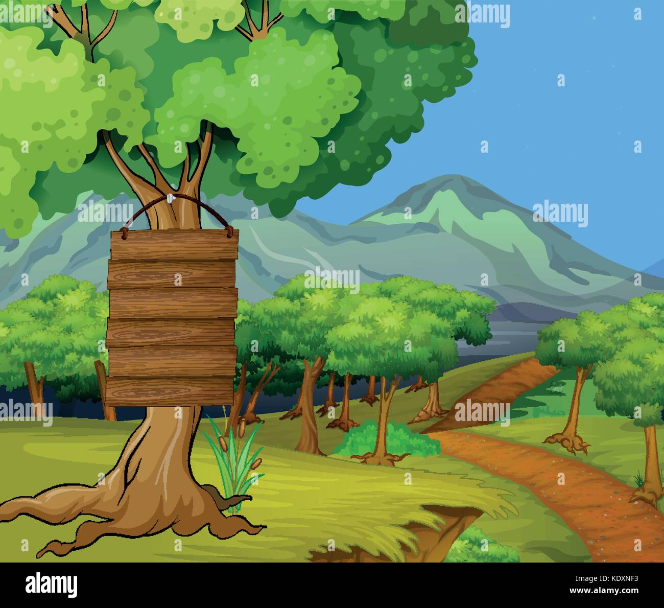 Scene With Wooden Signs In The Jungle Illustration Stock Vector Image