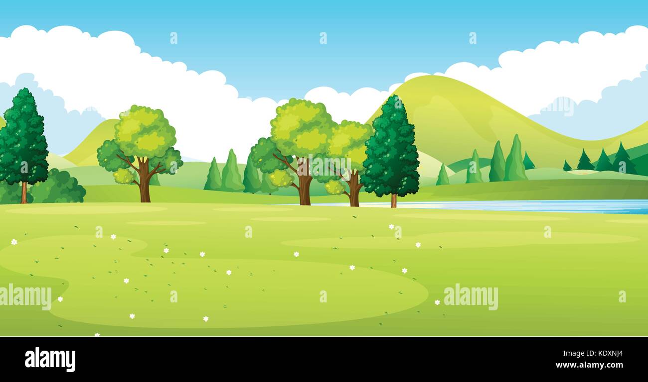 Park scene with green field illustration Stock Vector Image & Art - Alamy