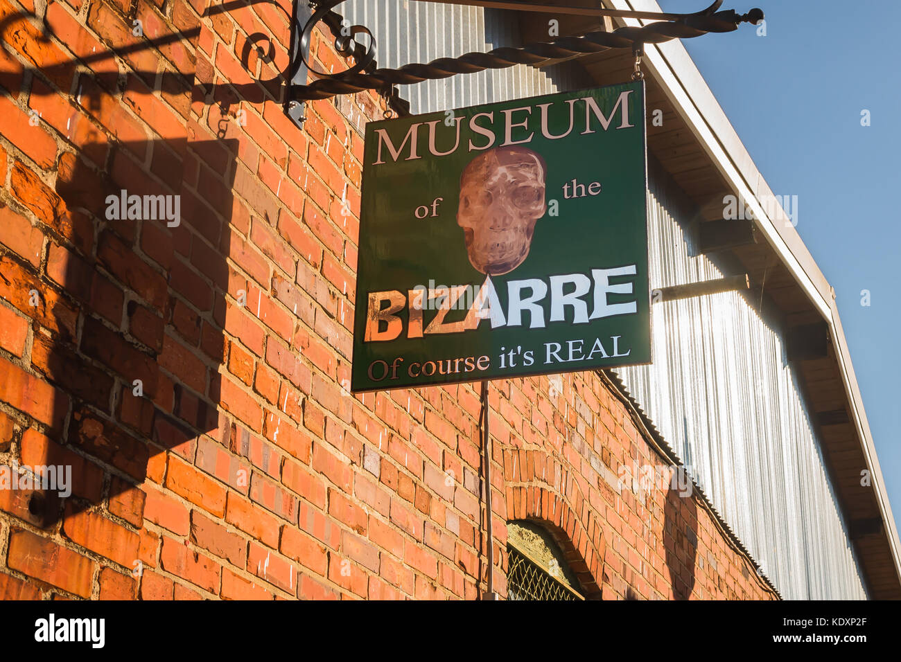 Sign above entry to the Museum of the Bizarre in Wilmington NC Stock Photo