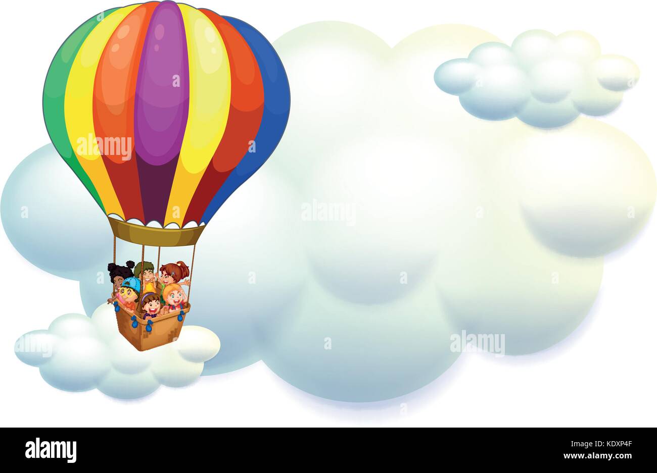 Kids flying on balloon in the sky illustration Stock Vector Image & Art ...