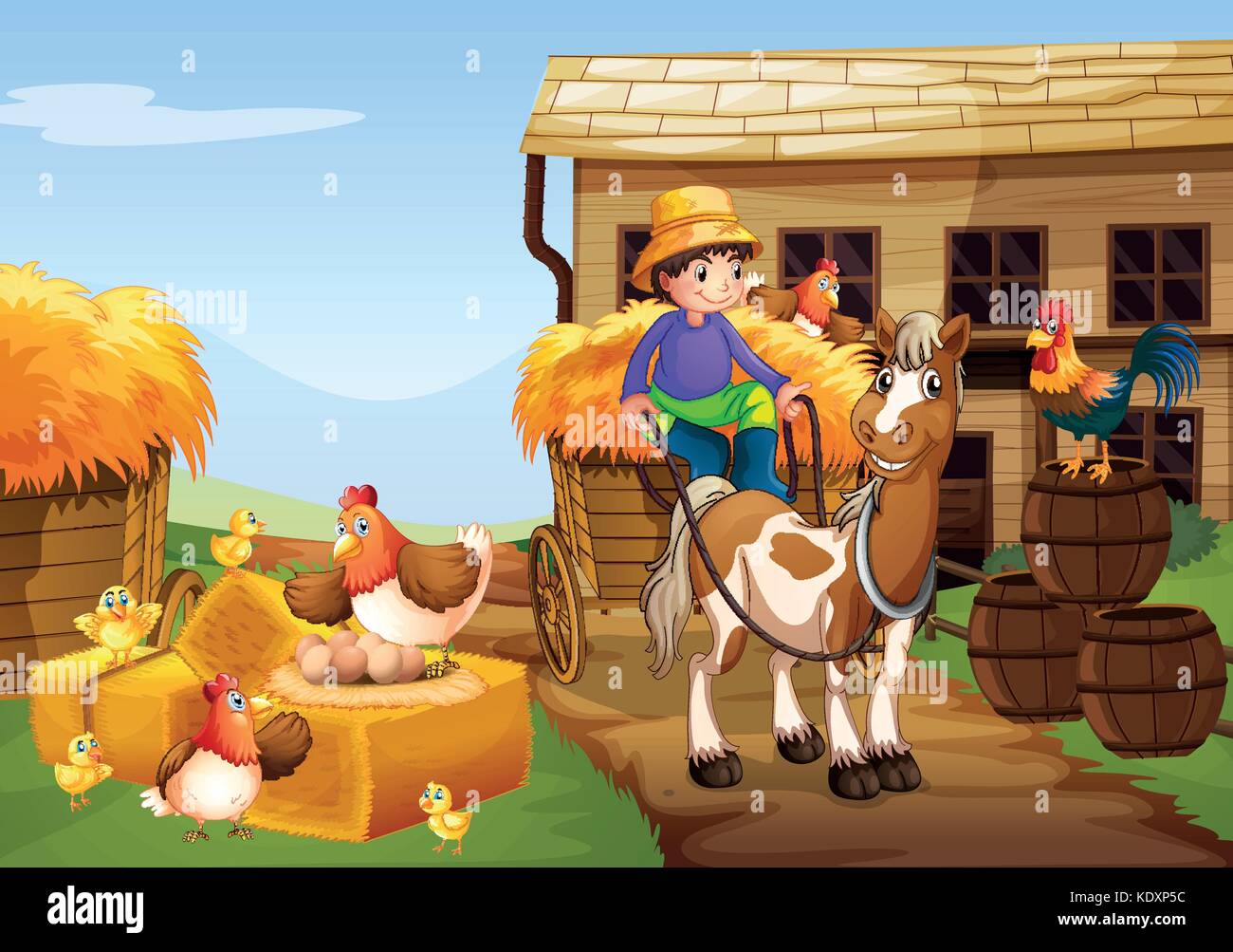 Farmer riding horse in the farm illustration Stock Vector Image & Art ...