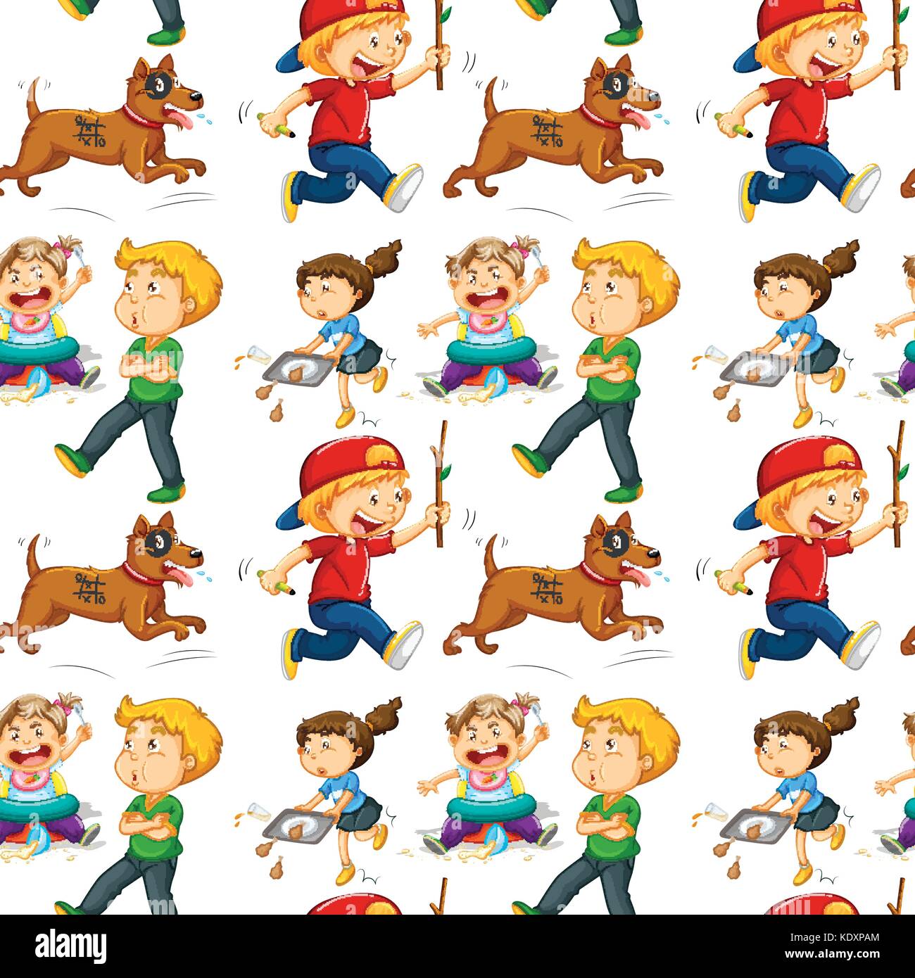 Seamless background design with boys and girls illustration Stock ...