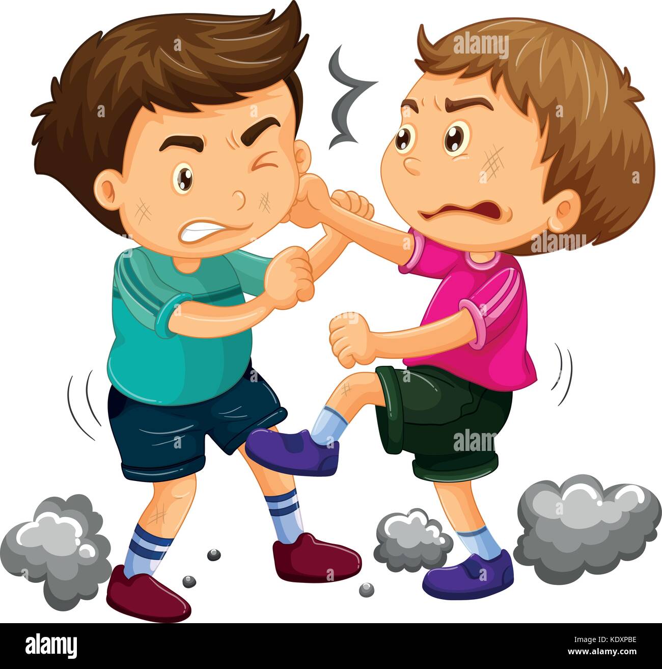 Two young boys fighting  illustration Stock Vector