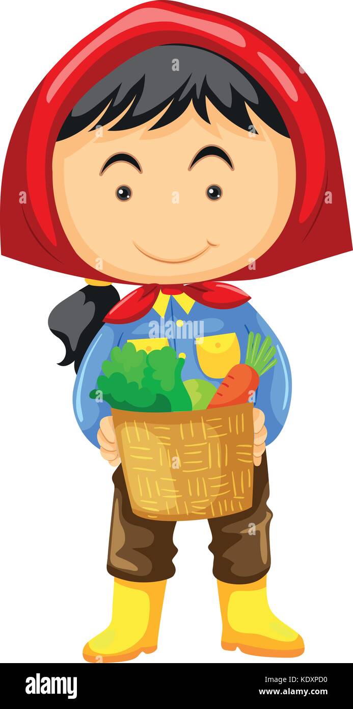 Female farmer holding basket of vegetables illustration Stock Vector ...