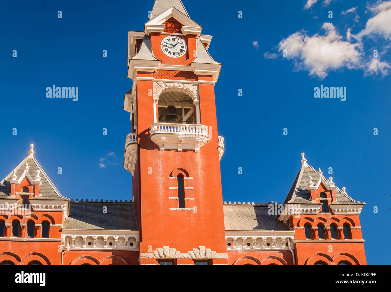Front facing view of New Hanover Courthouse clock tower in Wilmington NC Stock Photo