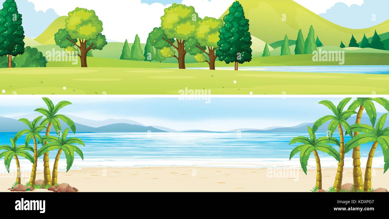 Two scenes of park and beach illustration Stock Vector Image & Art - Alamy