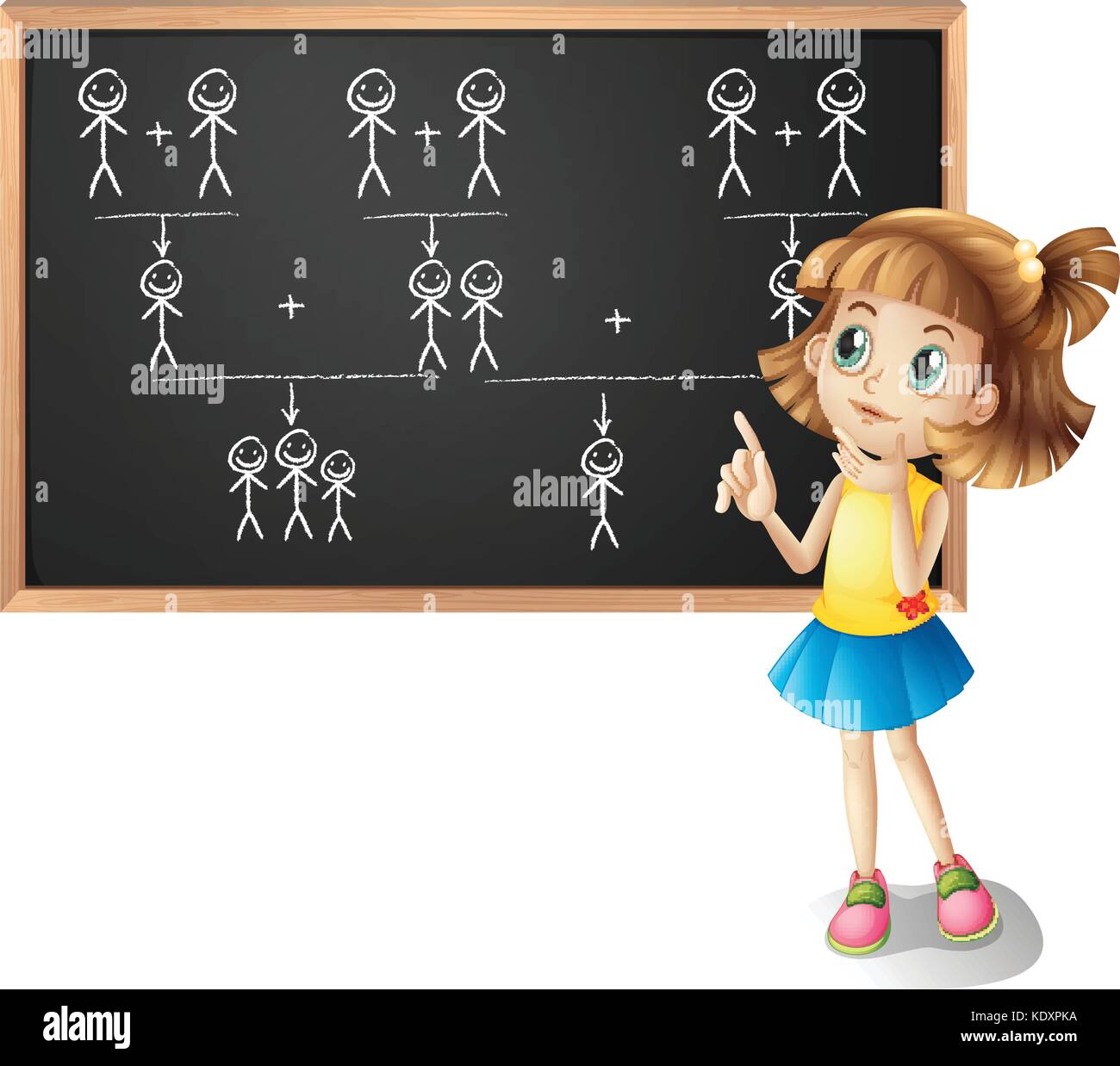 Little girl and family tree on the board illustration Stock Vector