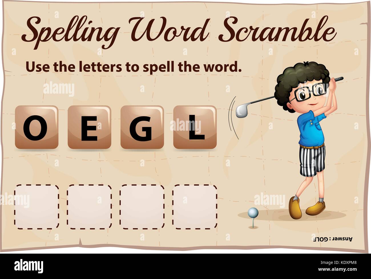 Spelling word scramble for word golf illustration Stock Vector Image ...