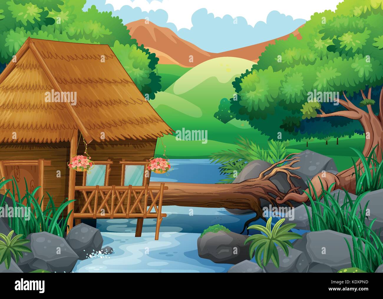 Wood cabin in the forest illustration Stock Vector Image & Art - Alamy