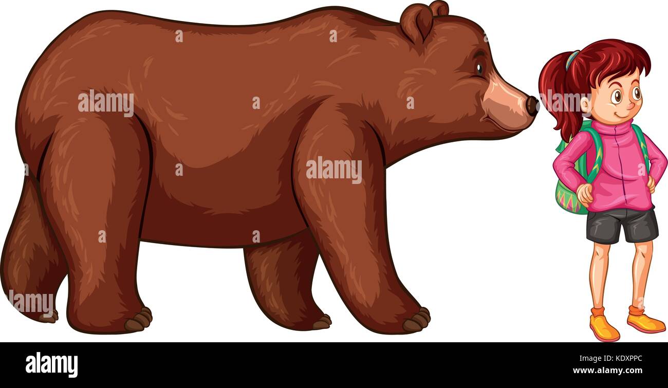Female hiker and big bear illustration Stock Vector Image & Art - Alamy