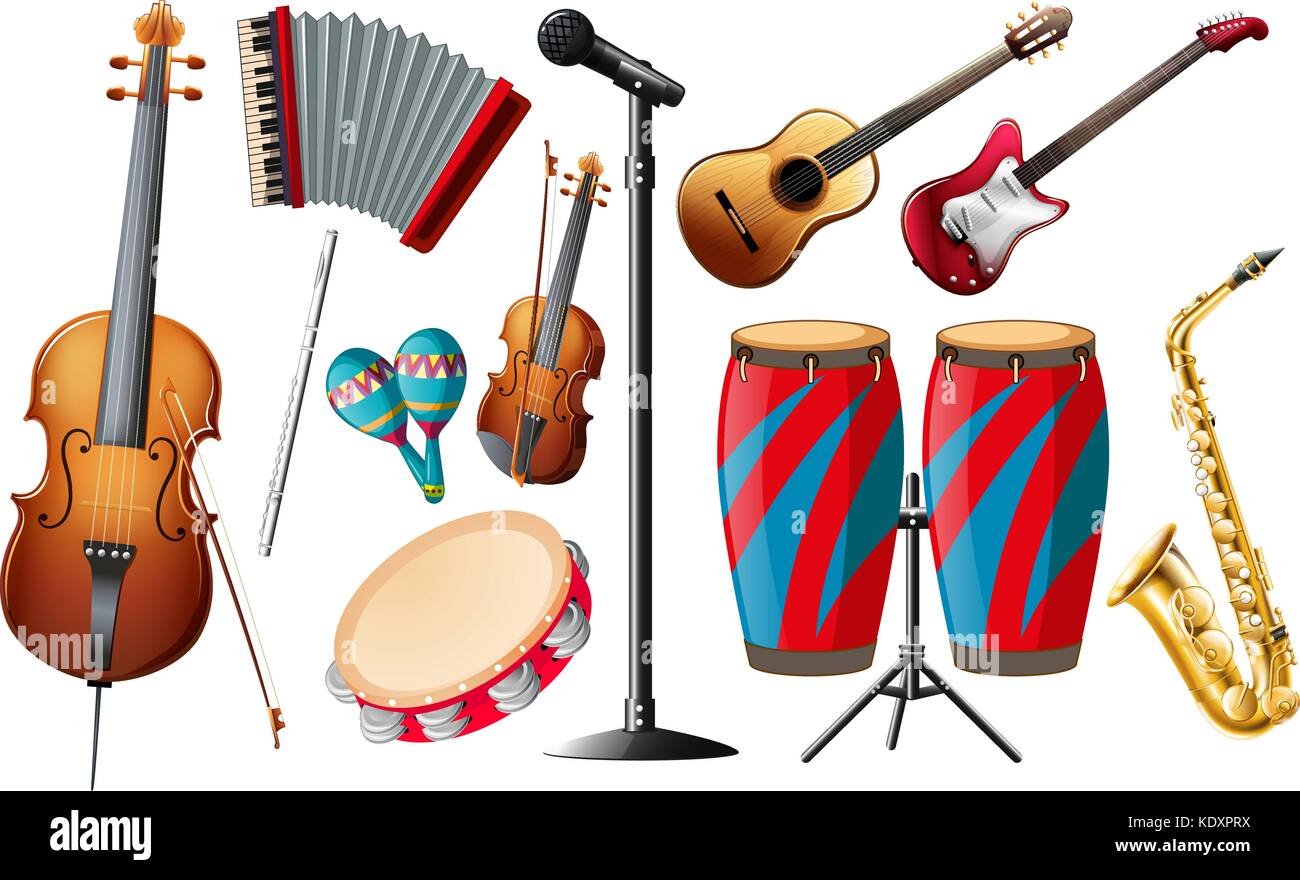 Different types of classical instruments illustration Stock Vector