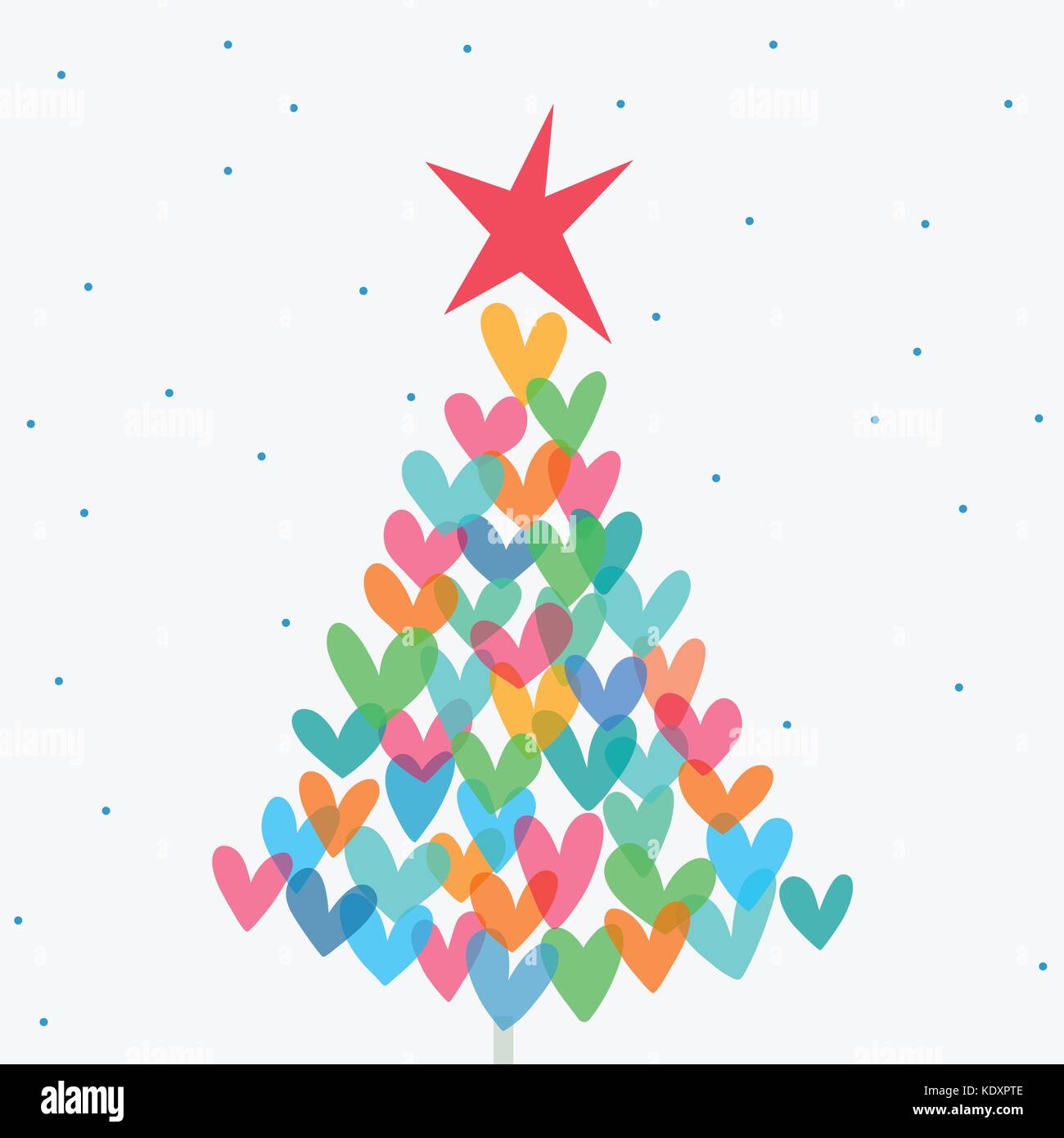 Cute christmas card with christmas tree and hearts Stock Vector