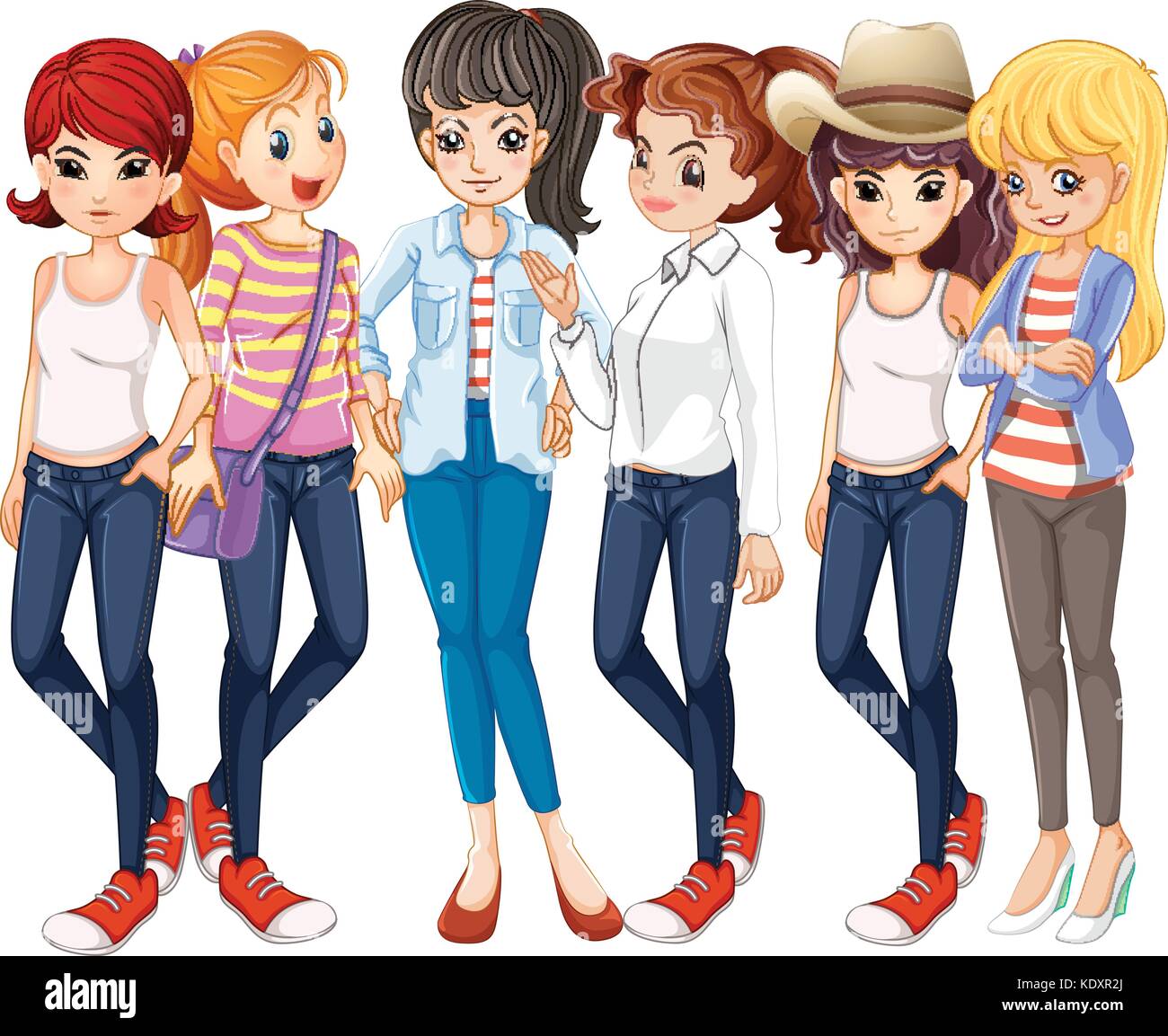 Beautiful women wearing jeans illustration Stock Vector
