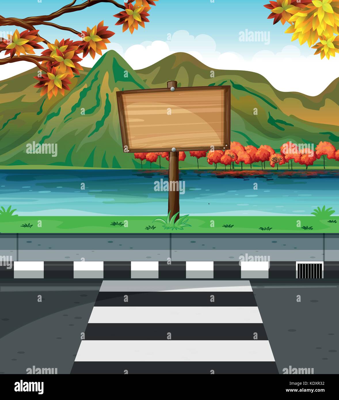 Wooden sign along the road illustration Stock Vector Image &amp; Art - Alamy