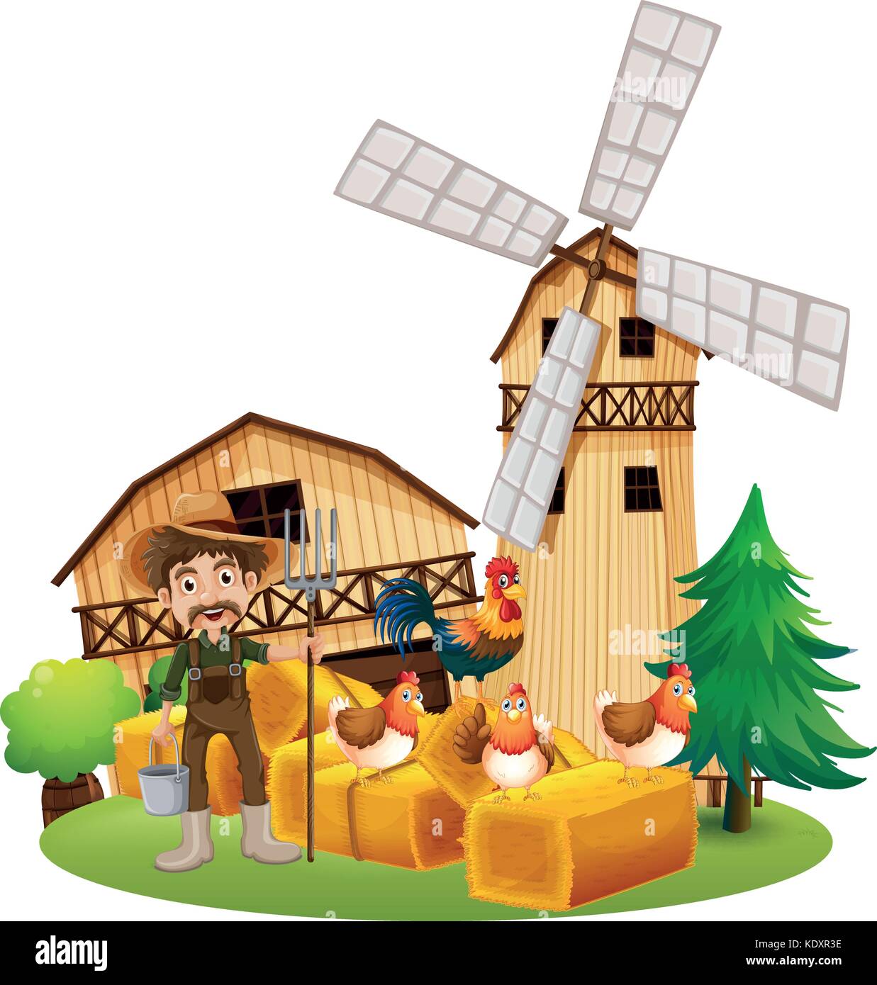 Farmer and chickens on the farm illustration Stock Vector Image & Art ...