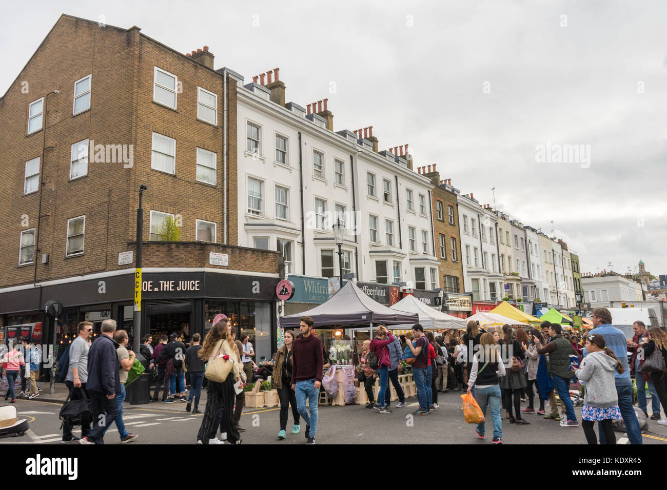 Stalls along Portobello Road Market in Notting Hill 2017, West London
