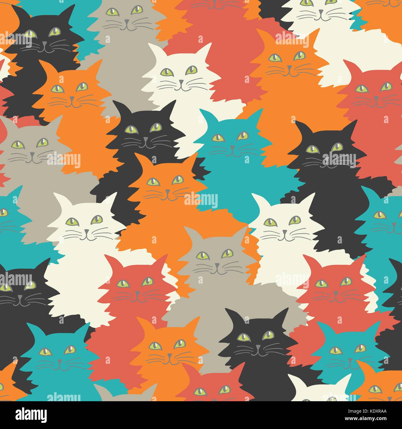 Colorful seamless pattern with cute cats Stock Vector