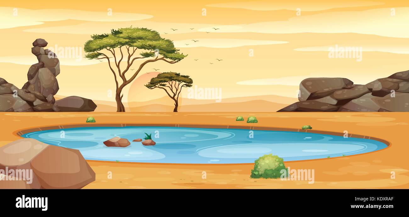 Scene with water hole on the ground illustration Stock Vector