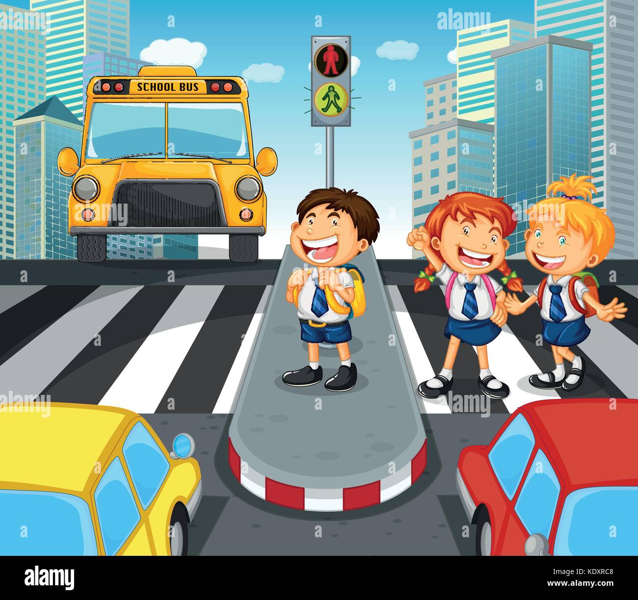 School kids crossing the road Stock Vector Images - Alamy