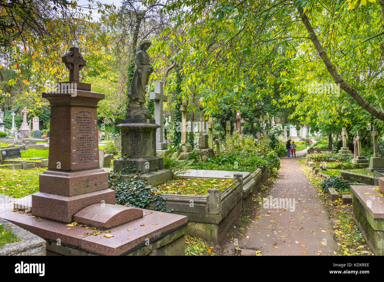View over Highgate Cemetery East during autumn, North London, UK Stock Photo