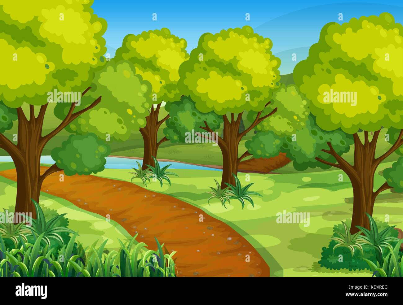 Park with green trees and hiking track illustration Stock Vector Image ...