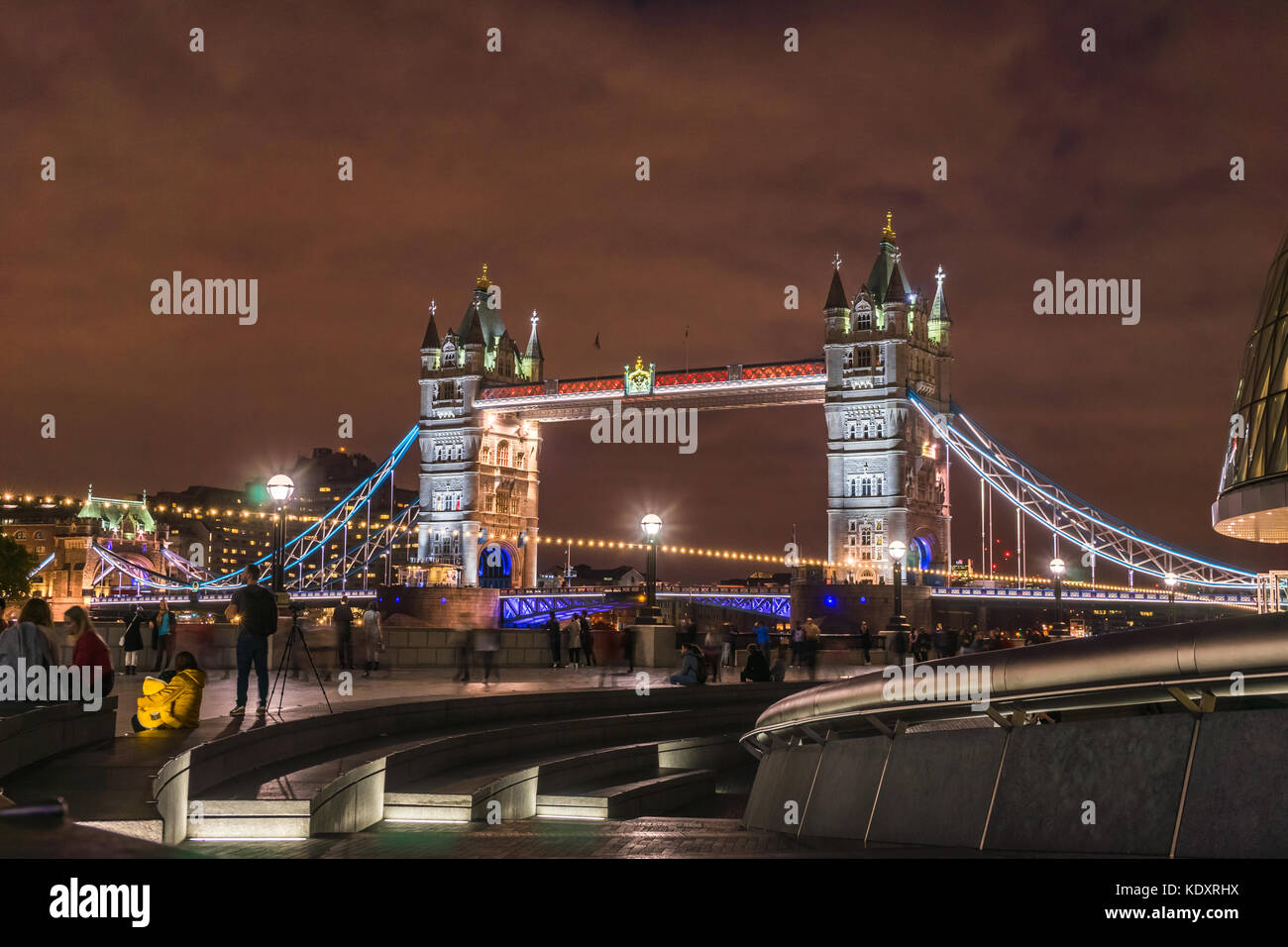 The illuminated Tower Bridge at night, City of London, England, UK Stock Photo