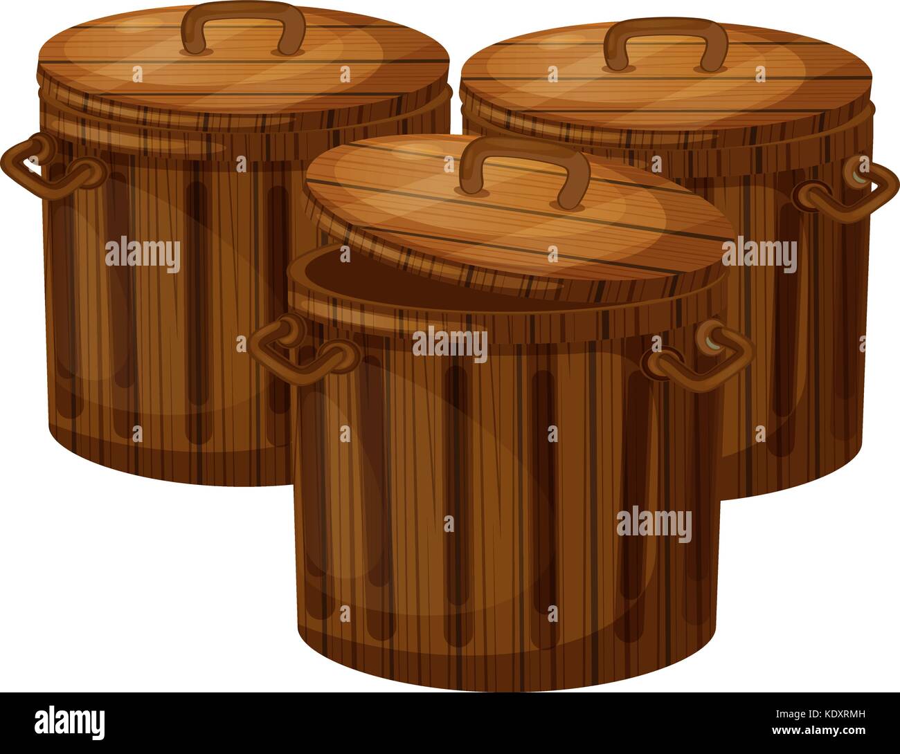 Three wooden buckets with lids illustration Stock Vector Image & Art