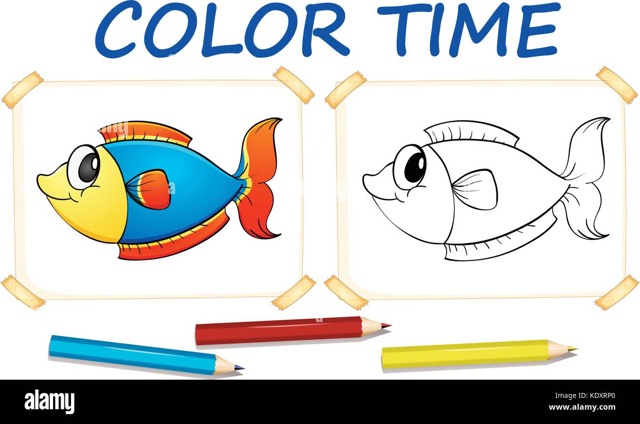 Coloring template with cute fish illustration Stock Vector Image &amp; Art ...
