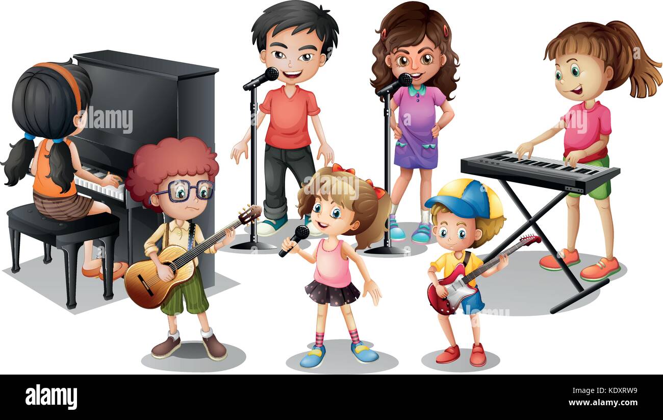 Children playing instruments and sing illustration Stock Vector Image ...