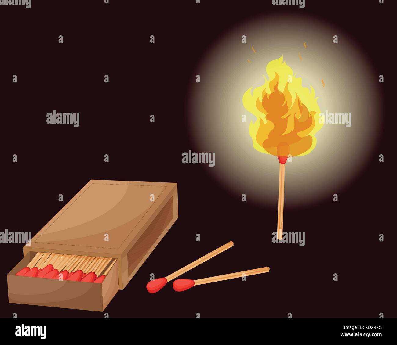 Matchbox and lighted match illustration Stock Vector Image & Art Alamy