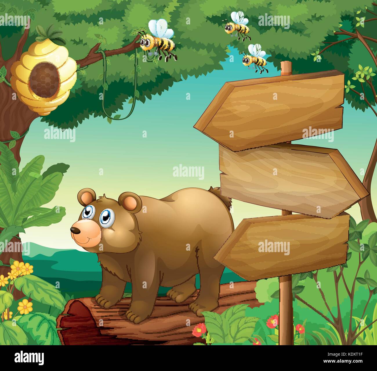 Scene with bear and wooden signs illustration Stock Vector Image & Art ...