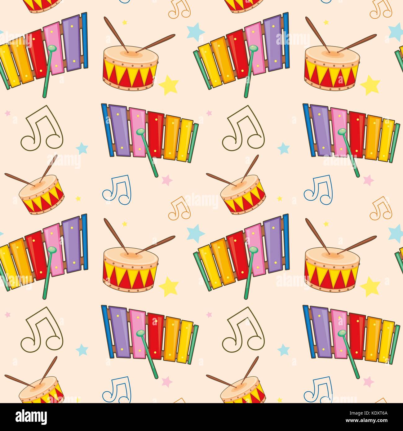 Seamless background with drums and xylophones illustration Stock Vector