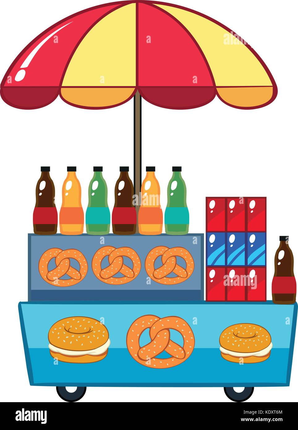 Food vendor with drinks and pretzle illustration Stock Vector Image