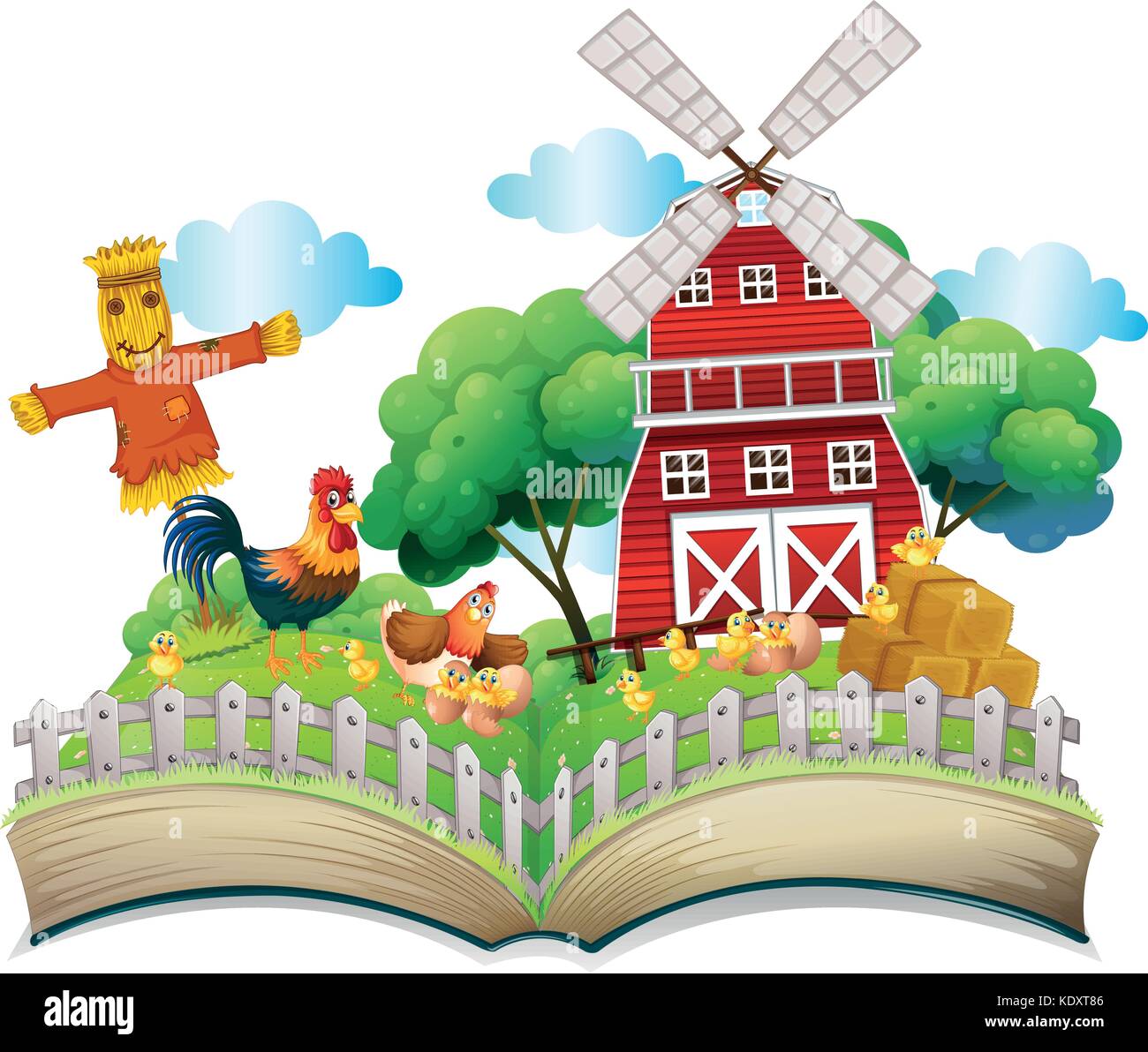 Chickens and scarecrow by the barn illustration Stock Vector Image ...