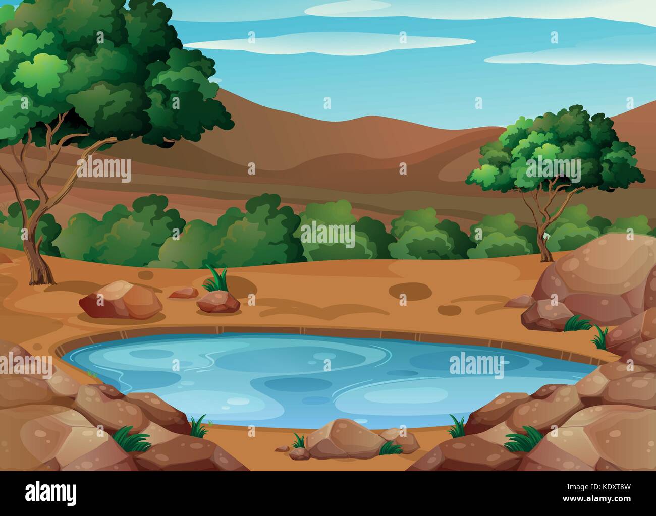 Scene with water hole on the ground illustration Stock Vector Image