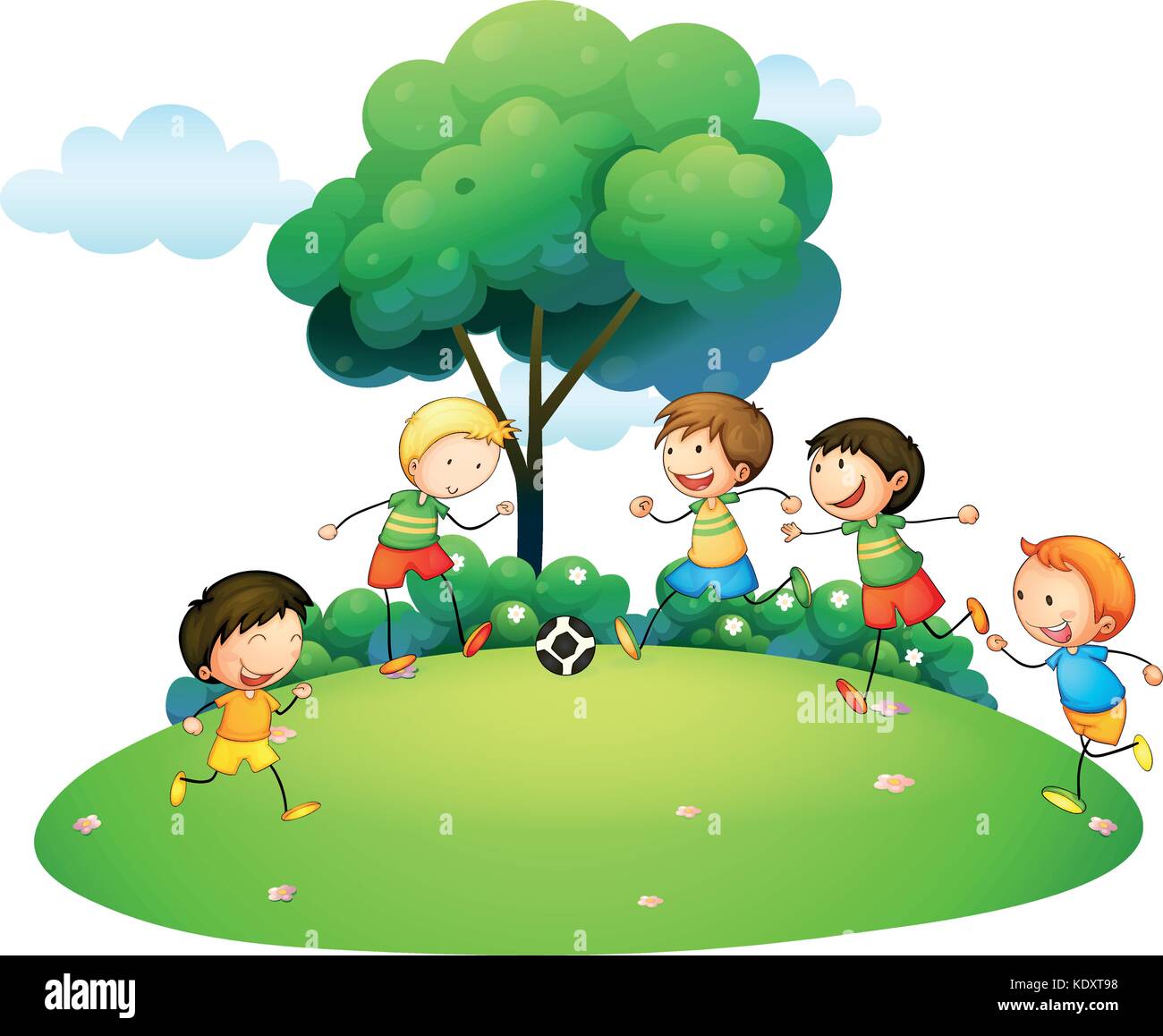 Children playing football in the park illustration Stock Vector Image ...