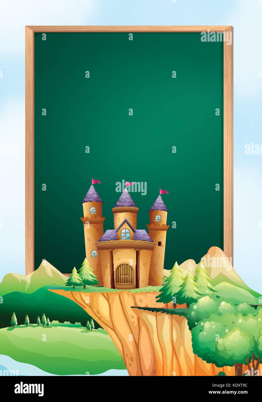 Frame design with castle towers in background illustration Stock Vector ...