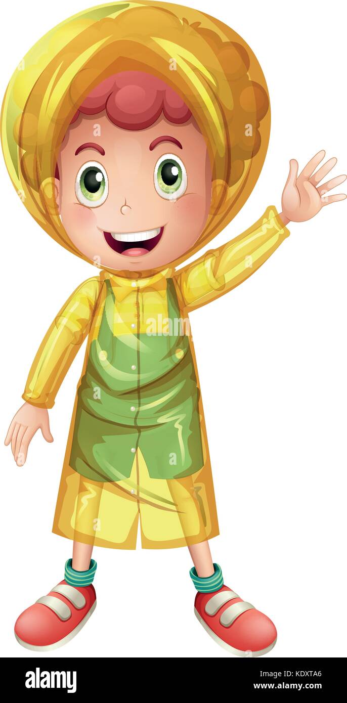 Little boy in yellow raincoat illustration Stock Vector Image & Art Alamy