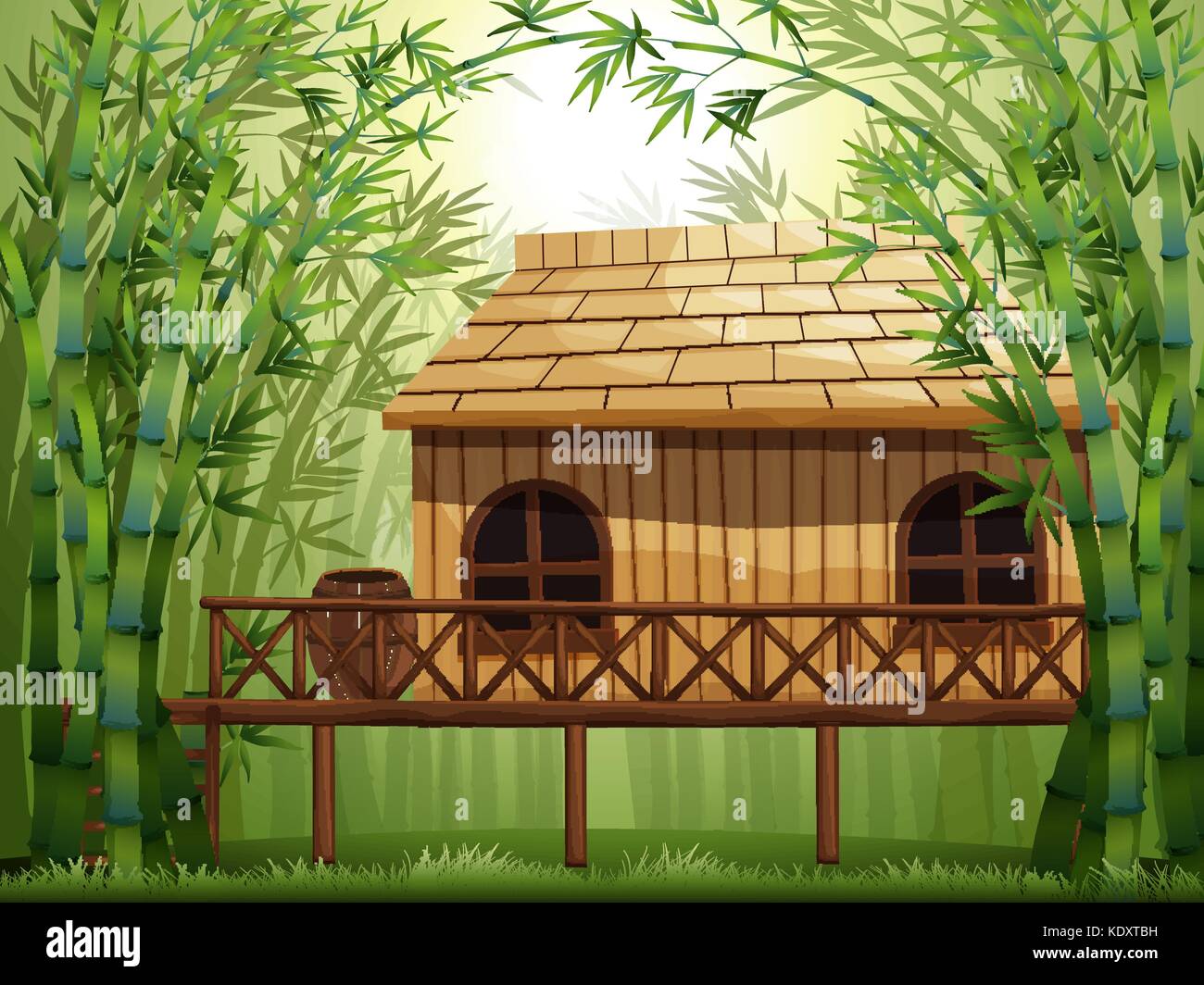 Wooden cabin in bamboo forest illustration Stock Vector Image & Art - Alamy