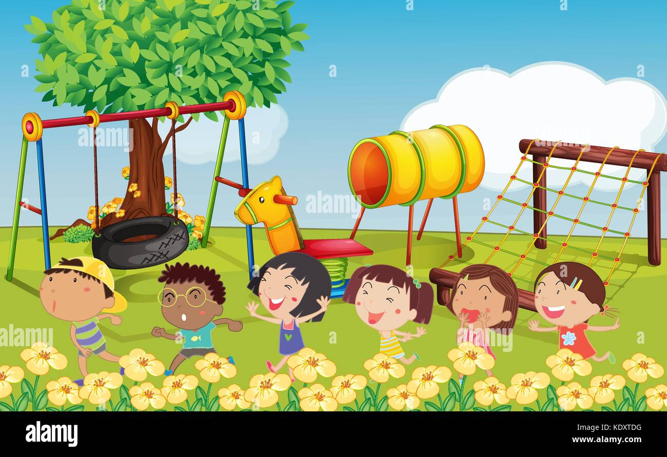 Many children playing in the park illustration Stock Vector Image & Art ...
