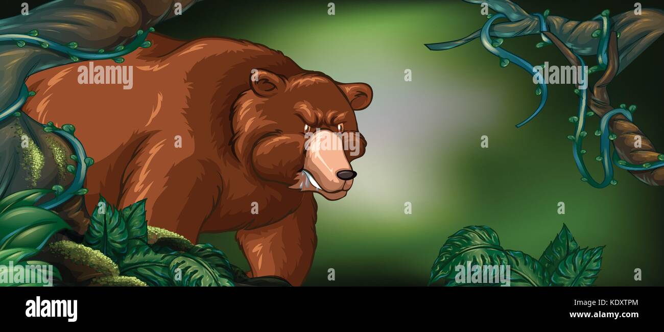 Grizzly bear in the rainforest illustration Stock Vector Image & Art ...