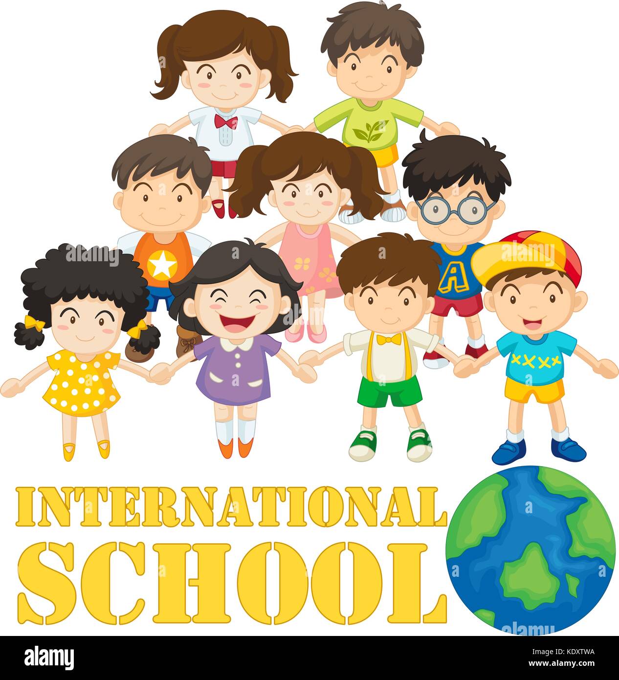 International school poster with many children illustration Stock Vector