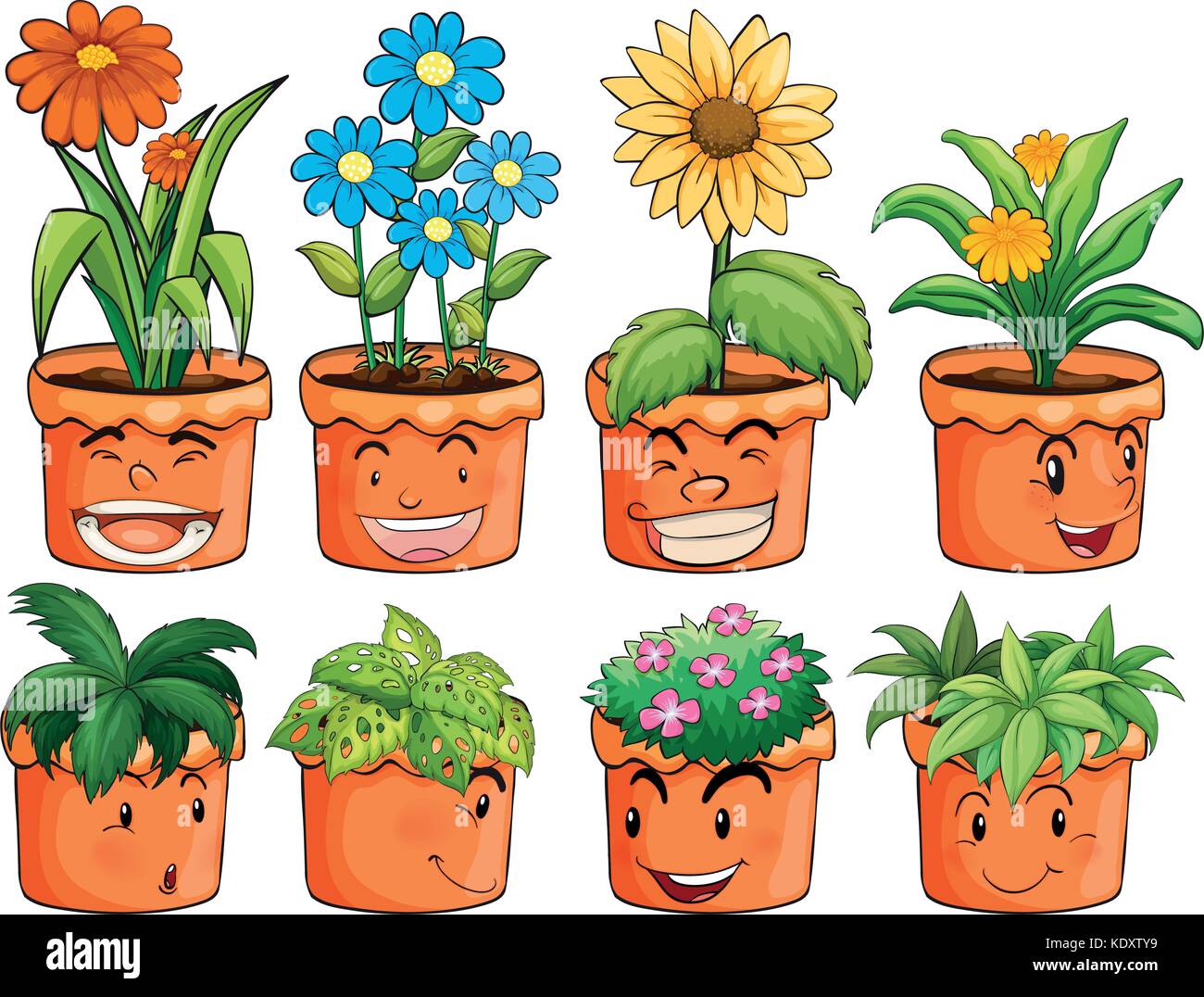 Different types of plant in clay pots illustration Stock Vector Image