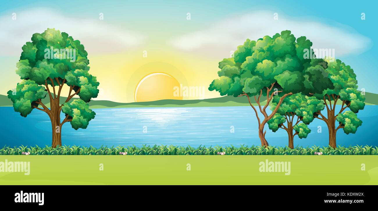 Park scene at sunset illustration Stock Vector Image & Art - Alamy